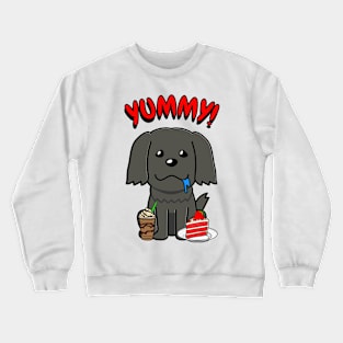 Cute black dog is having coffee and cake Crewneck Sweatshirt